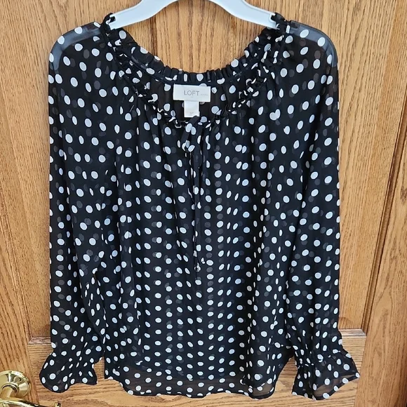 LOFT Black and White Polka Dot Blouse - Picture 3 of 4